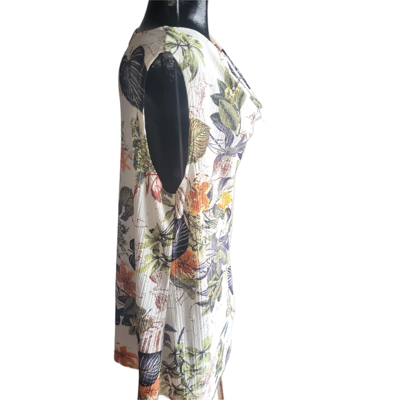 Claire France Cream Sleeveless Drape Neck Leaf Print Tunic 2X - Picture 4 of 7